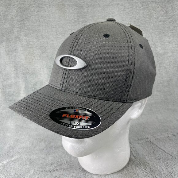 Oakley Hat Men's Flexfit L/XL Metal Gas Can Logo Flex Fit Cap Grey - Picture 3 of 11